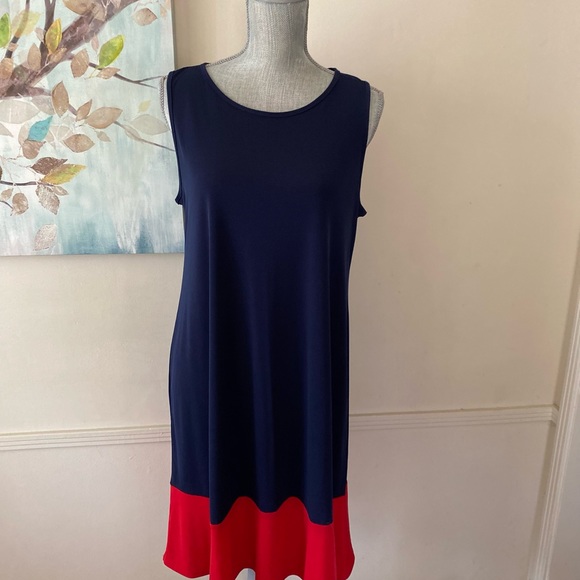 COLDWATER CREEK 💙NAVY BLUE & RED❤️ CASUAL SLEEVELESS  SLIP ON DRESS SIZE MEDIUM - Picture 9 of 10